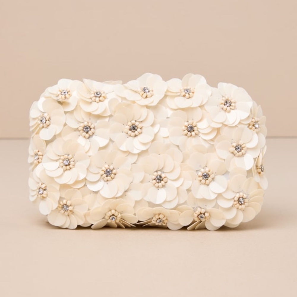 Lulus Blooming Addition Ivory Sequin Rhinestone Box Clutch White - Size One Size